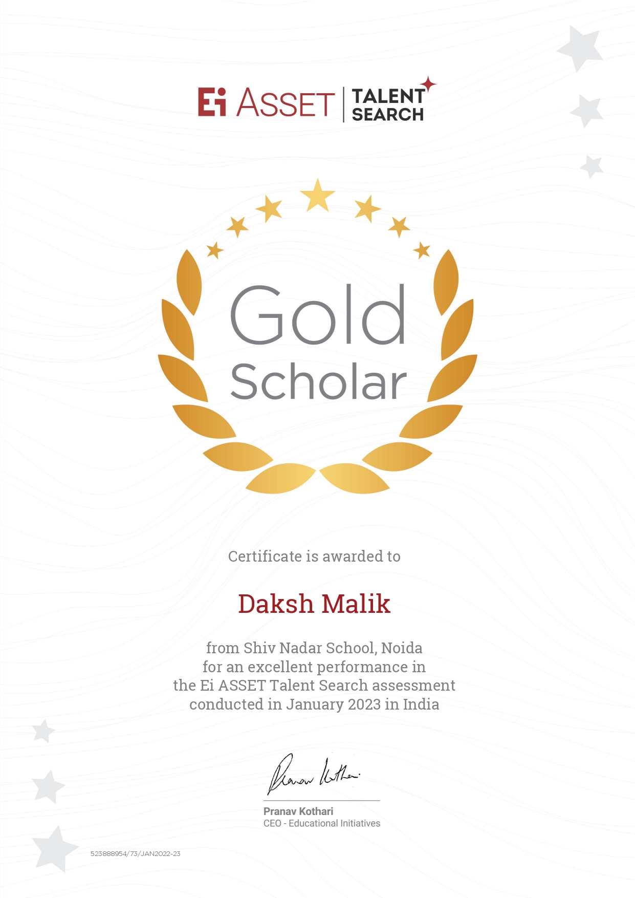 Daksh Malik – A Gold Scholar