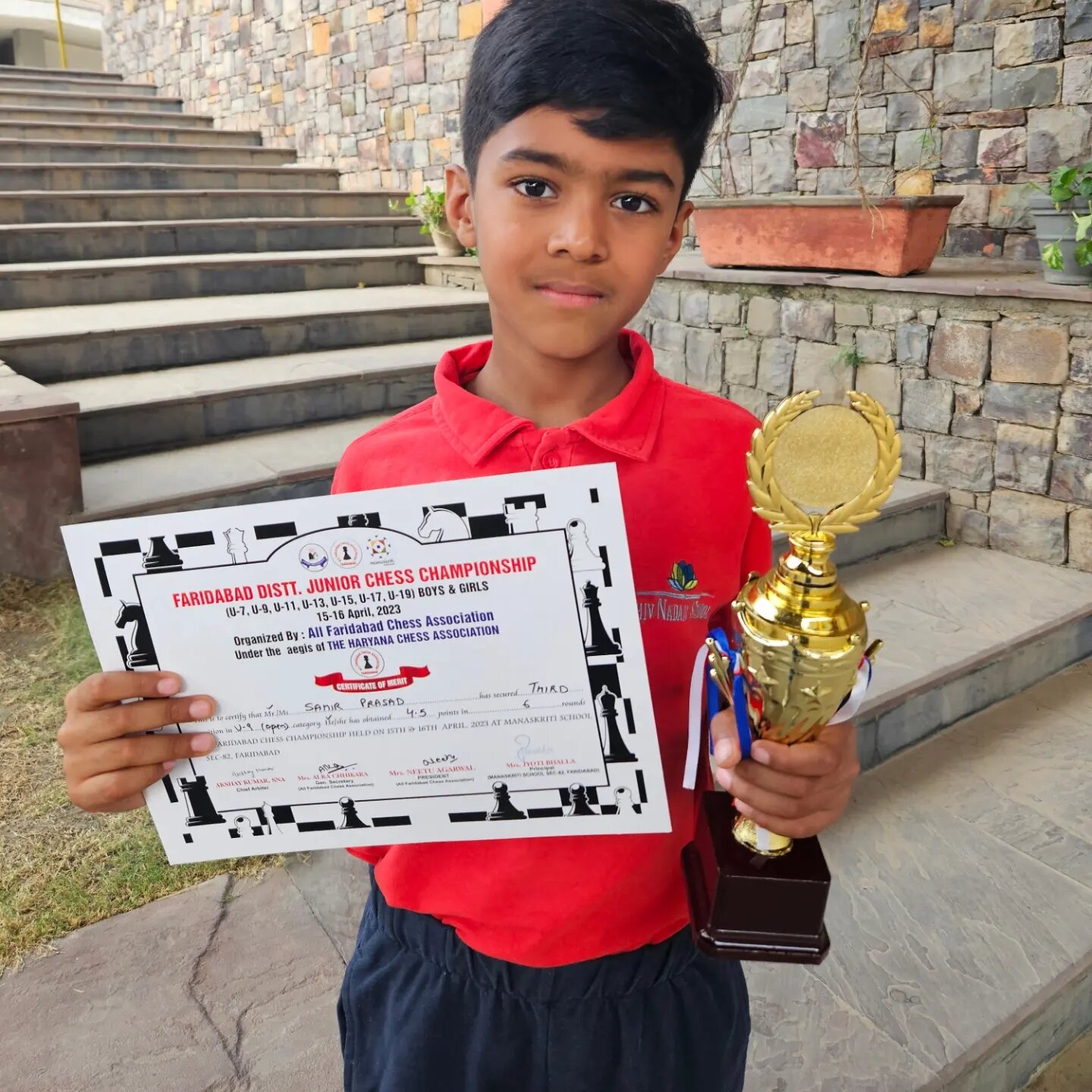 Sahir Prasad Places 3rd in Faridabad District Junior Chess Championship