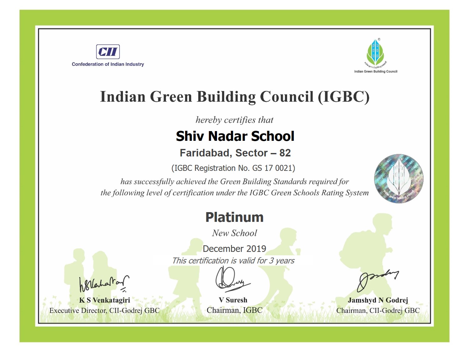 IGBC Green Schools Certification - Shiv Nadar School, Faridabad